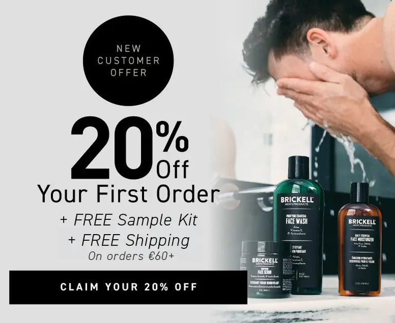 New Customer Offer: 20% off your first order + FREE Sample Kit + FREE Shipping on orders €60+ . Button: Claim your 20% off.